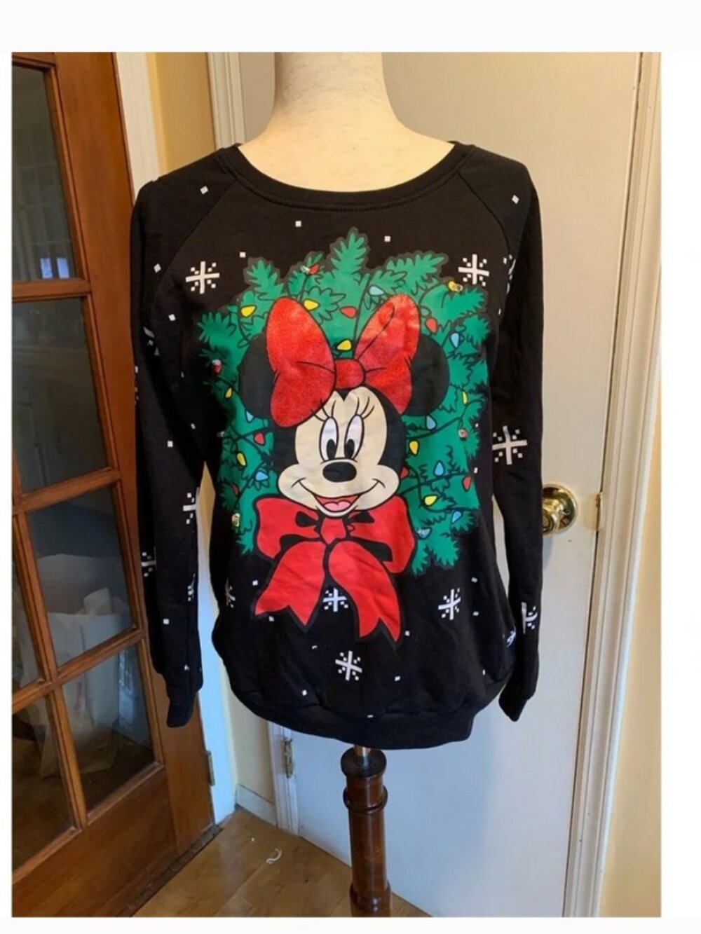 Disney Black Minnie Mouse Light Up Christmas Tree Pullover Sweater